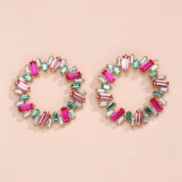 New Zara champagne multicolor pink green zircon earrings - Picture 2 of 3
